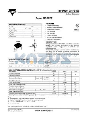SIHFD420-E3 datasheet - Power MOSFET