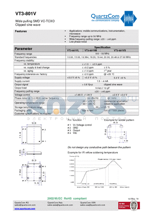 VT3-801VM datasheet - Wide pulling SMD VC-TCXO Clipped sine wave Frequency range up to 50 MHz