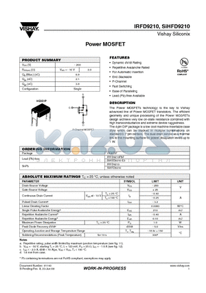 SIHFD9210 datasheet - Power MOSFET