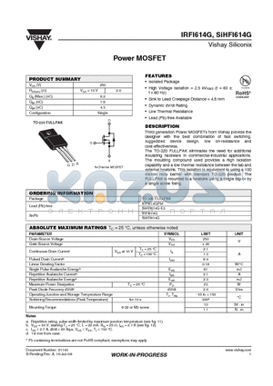 SIHFI614G datasheet - Power MOSFET