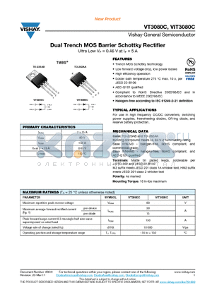 VT3080C datasheet - Dual Trench MOS Barrier Schottky Rectifier