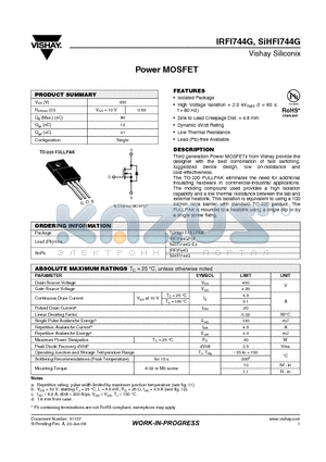 SIHFI744G datasheet - Power MOSFET