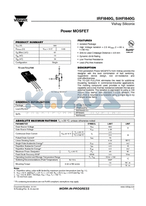 SIHFI840G datasheet - Power MOSFET