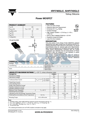 SIHFI740GLC datasheet - Power MOSFET