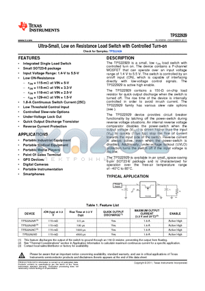 TPS22929D datasheet - Ultra-Small, Low on Resistance Load Switch with Controlled Turn-on