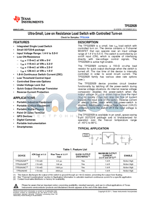 TPS22929DDBVT datasheet - Ultra-Small, Low on Resistance Load Switch with Controlled Turn-on