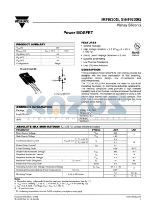 SIHFI630G datasheet - Power MOSFET