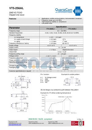VT5-256AL datasheet - Frequency range up to 200 MHz Low phase noise