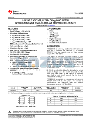 TPS22932BYFPR datasheet - LOW INPUT VOLTAGE ULTRA-LOW rON LOAD SWITCH WITH CONFIGURABLE ENABLE LOGIC AND CONTROLLED SLEW-RATE