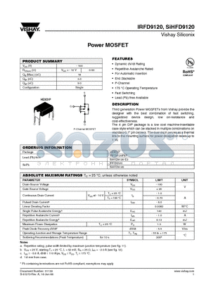SIHFD9120-E3 datasheet - Power MOSFET