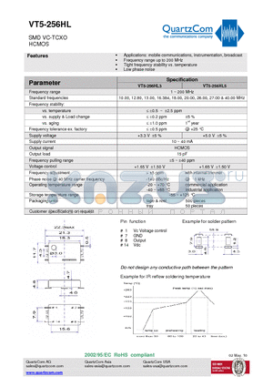 VT5-256HL datasheet - SMD VC-TCXO HCMOS Low phase noise