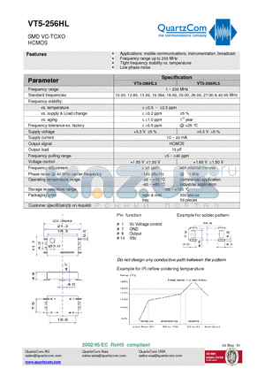 VT5-256HL3 datasheet - SMD VC-TCXO HCMOS Low phase noise