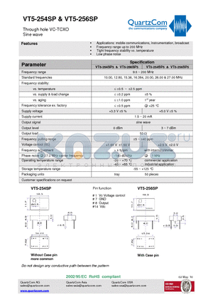 VT5-256SP datasheet - Through hole VC-TCXO