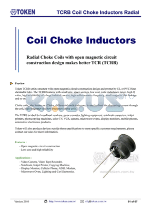 TCRB0809 datasheet - TCRB Coil Choke Inductors Radial
