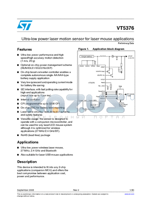 VT5376 datasheet - Ultra-low power laser motion sensor for laser mouse applications