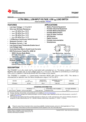 TPS22907_0912 datasheet - ULTRA SMALL, LOW-INPUT VOLTAGE, LOW rON LOAD SWITCH