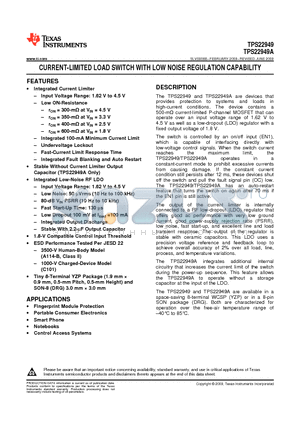 TPS22949 datasheet - CURRENT-LIMITED LOAD SWITCH WITH LOW NOISE REGULATION CAPABILITY