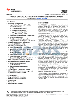 TPS22949A datasheet - CURRENT-LIMITED LOAD SWITCH WITH LOW NOISE REGULATION CAPABILITY