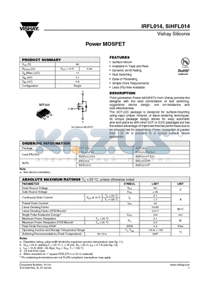 SIHFL014T-E3 datasheet - Power MOSFET