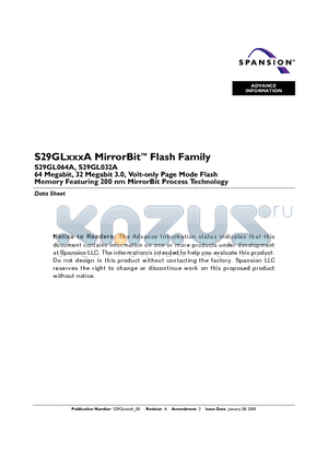 S29GL032A90BFIR20 datasheet - 64 MEGABIT 32MEGABIT 3.0 BOLT ONLY PAGE MODE FLASH MEMORY