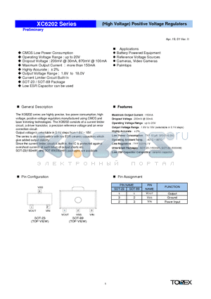 XC6202 datasheet - (High Voltage) Positive Voltage Regulators