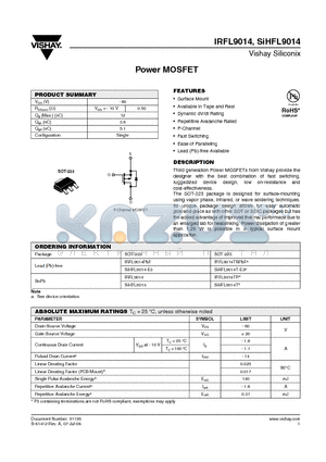 SIHFL9014T datasheet - Power MOSFET