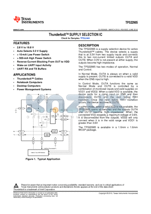 TPS22985 datasheet - Thunderbolt SUPPLY SELECTION IC