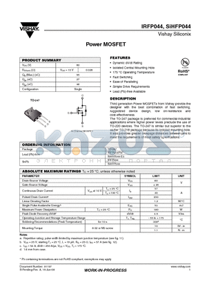 SIHFP044 datasheet - Power MOSFET