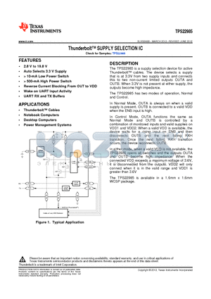 TPS22985YFPR datasheet - Thunderbolt SUPPLY SELECTION IC