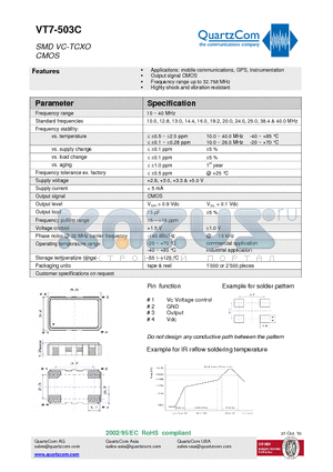 VT7-503C datasheet - SMD VC-TCXO CMOS Highly shock and vibration resistant