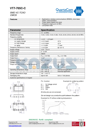 VT7-705C-C datasheet - SMD VC-TCXO CMOS Output signal clipped sine wave