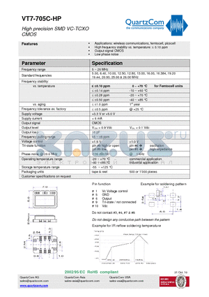 VT7-705C-HP datasheet - High precision SMD VC-TCXO CMOS Output signal CMOS