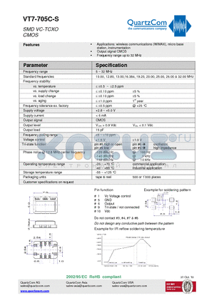 VT7-705C-S datasheet - SMD VC-TCXO CMOS Frequency range up to 32 MHz