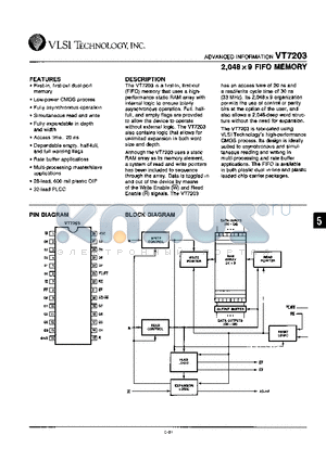 VT7203 datasheet - 2,048 X 9 FIFO MEMORY