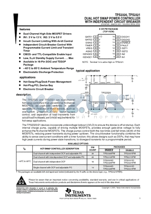 TPS2321PW datasheet - DUAL HOT SWAP POWER CONTROLLER WITH INDEPENDENT CIRCUIT BREAKER