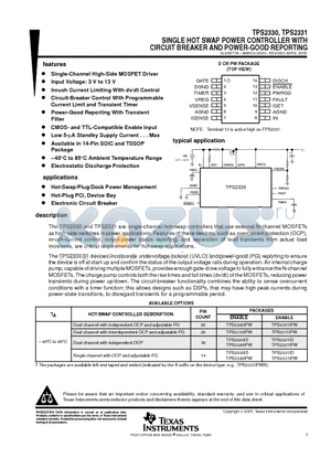 TPS2330 datasheet - SINGLE HOT SWAP POWER CONTROLLER WITH CIRCUIT BREAKER AND POWER-GOOD REPORTING