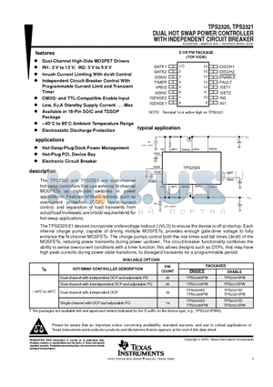 TPS2320PW datasheet - DUAL HOT SWAP POWER CONTROLLER WITH INDEPENDENT CIRCUIT BREAKER