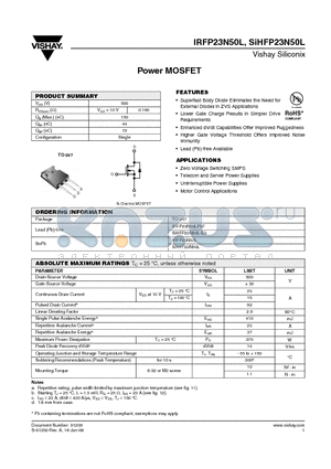 SIHFP23N50L-E3 datasheet - Power MOSFET