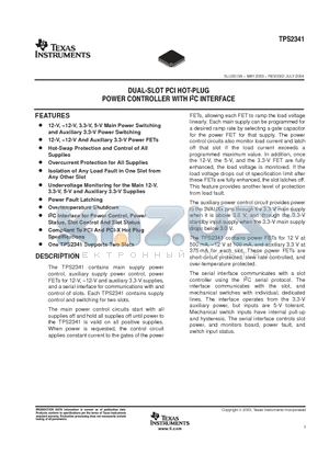 TPS2341 datasheet - DUAL-SLOT PCI HOT-PLUG POWER CONTROLLER WITH I2C INTERFACE