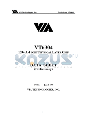 VT6304 datasheet - 1394.A 4 PORT PHYSICAL LAYER CHIP