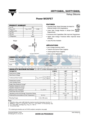 SIHFP15N60L datasheet - Power MOSFET