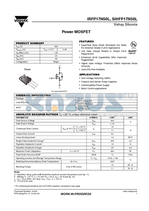 SIHFP17N50L datasheet - Power MOSFET