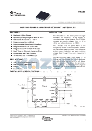 TPS2350 datasheet - HOT SWAP POWER MANAGER FOR REDUNDANT-48-V SUPPLIES