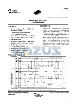 TPS2345 datasheet - CompactPCI^ HOT SWAP POWER MANAGER