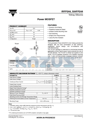 SIHFP244-E3 datasheet - Power MOSFET