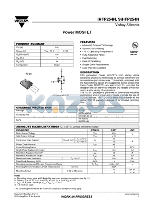 SIHFP254N datasheet - Power MOSFET