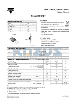 SIHFP31N50L-E3 datasheet - Power MOSFET