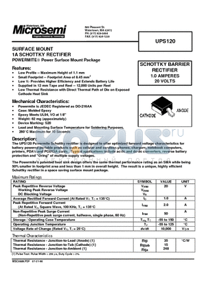 UPS120 datasheet - SCHOTTKY BARRIER RECTIFIER