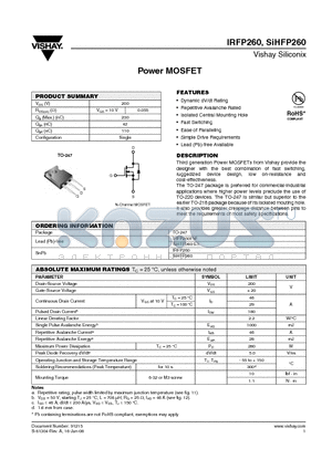 SIHFP260-E3 datasheet - Power MOSFET