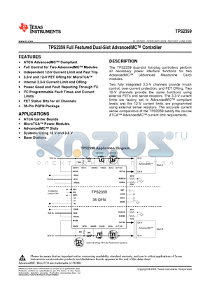 TPS2359RHHR datasheet - TPS2359 Full Featured Dual-Slot AdvancedMC Controller